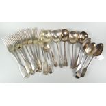 A parcel of silver forks and spoons with engraved crests to the terminals, 21ozs (together with five