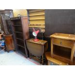 Furniture parcel including open bookcase, corner cabinet, TV stand, drop leaf table, anglepoise lamp
