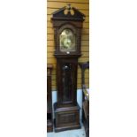 A reproduction oak encased grandfather clock with brass effect dial Condition reports provided on