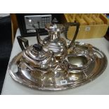 A Walker & Hall electroplate four-piece tea service together with non-associated twin-handled EPNS