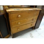 A lightwood vintage chest of three long drawers and a vintage open bookcase Condition reports