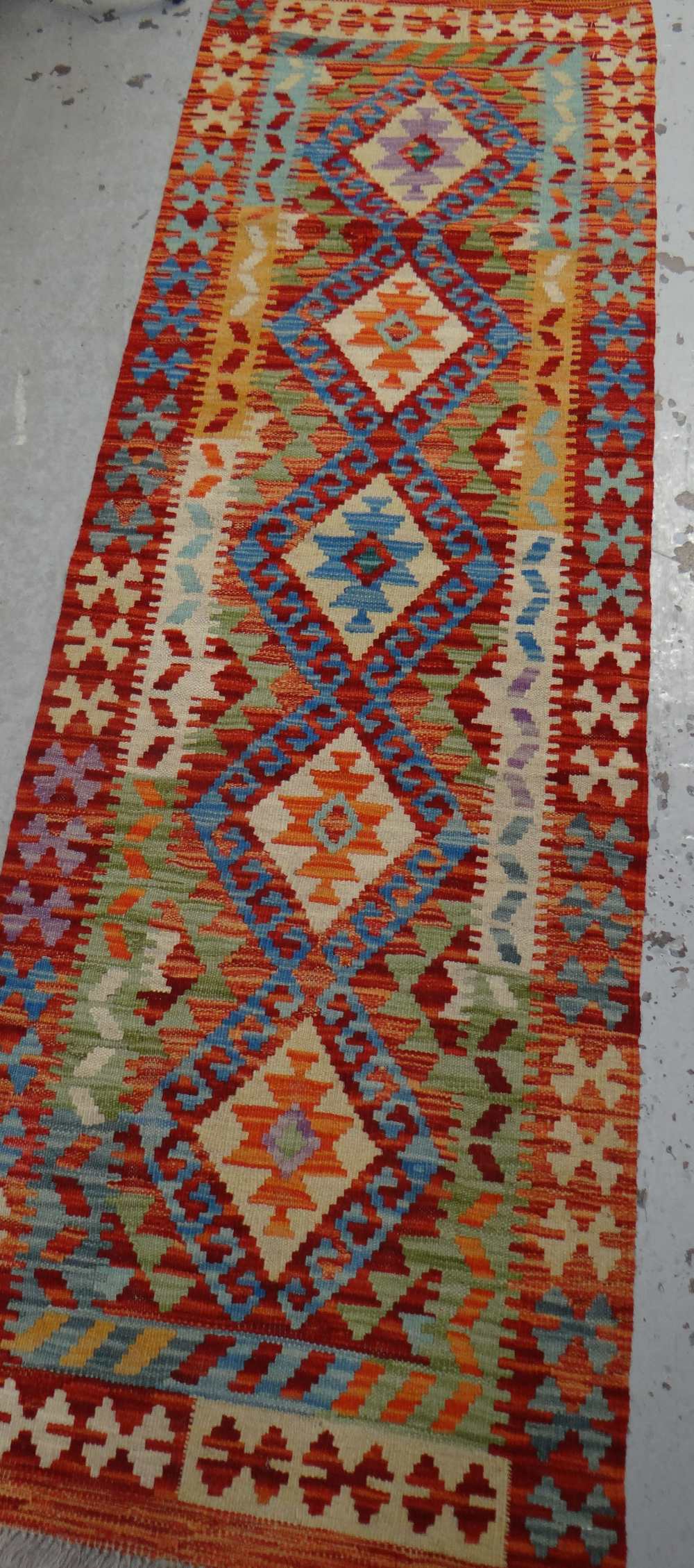 Vegetable-dye wool Chobi Kilim runner, 191 x 62cms Condition reports provided on request by email
