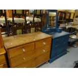 A painted vintage dressing table and an antique lightwood chest of two long and two short drawers