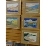 YVONNE TETLOW set of six limited edition (1/650) coloured linocuts - country and seaside