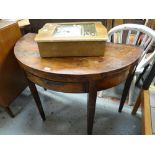 An antique mahogany half-moon foldover baize lined card table with drawer Condition reports provided