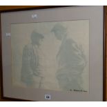 ANEURIN M JONES print - two farmers, signed, 34 x 43cms Condition reports provided on request by