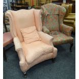 A pair of well shaped vintage / antique wingback armchairs in later upholstery Condition reports