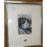 WELSH SCHOOL sketch - of a whitewashed cottage on a mountainside, signed OLGA, 2005, 14 x 9cms