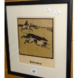 SIR WILLIAM NICHOLSON lithograph - 'February - Coursing', 25 x 21cms Condition reports provided on