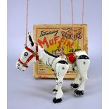 A boxed Moko 'British Made' painted cast metal Muffin the Mule puppet, entitled 'Introducing