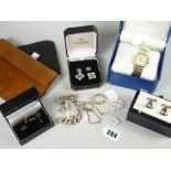 A parcel of gentleman's accessories including boxed Rotary wristwatch, cased 9ct yellow gold