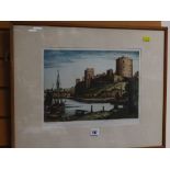 J LEWIS STANT coloured etching with Warwick Galleries blind-stamp - view of Pembroke Castle with