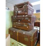 A parcel of mixed vintage luggage including cabin trunk and a Fibre Rodney case Condition reports