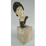 H DIETRICH early twentieth century bronze & alabaster bust - of a young warrior in helmet raised