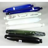 Seven coloured glass sailor's rolling pins including an example with painted scenes (worn) Condition