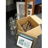 Quantity of vintage tools, three glass demi-johns and sundry pictures Condition reports provided