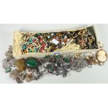 Parcel of costume jewellery including bag of cameo brooches, mixed brooches, beads ETC Condition