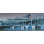 NAOMI TYDEMAN framed limited edition (383/400) coloured print - entitled 'Tenby Harbour at Night',