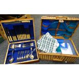 A wicker hamper picnic basket together with a canteen of cutlery Condition reports provided on