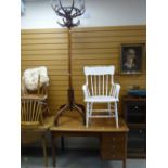 A parcel of furniture including good bent-wood hat and coat stand, white painted cane work elbow