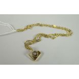 An Italian 18ct alternating link necklace with abstract pendant set with diamond chip, 8.5grams