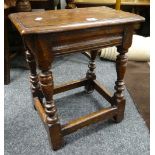 A good rustic joined oak stool, possibly nineteenth century Condition reports provided on request by