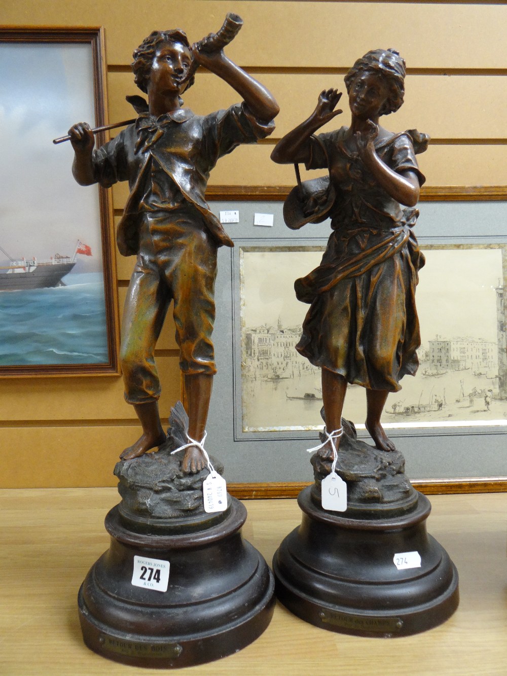 Pair of French spelter figures Condition reports provided on request by email for this auction