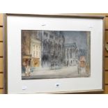 IRENE WELBURN (1910-2000) watercolour - Birmingham street scene, circa 1960s, with vintage cars,