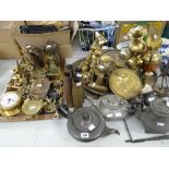 Collection of various metalware including pewter, brassware, military shell cases, lantern clock ETC