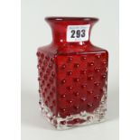 A square based red Whitefriars dimpled-glass vase Condition reports provided on request by email for