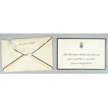 A presidential mourning card from Jacqueline Kennedy with envelope addressed to Mr Jeremy Tindall,