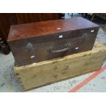 A good vintage pine box with iron handles (possibly originally a croquet box) together with