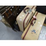 A parcel of retro luggage with travel labels, crocodile effect leather document case, metallic