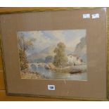 EDWARD RICHARDSON (1810-1874) watercolour - river landscape with bridge, signed, 22 x 30cms
