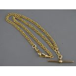 A FIFTEEN CARAT GOLD ALBERT CHAIN with regular links, T-bar and two swivels, 34 grms, all links