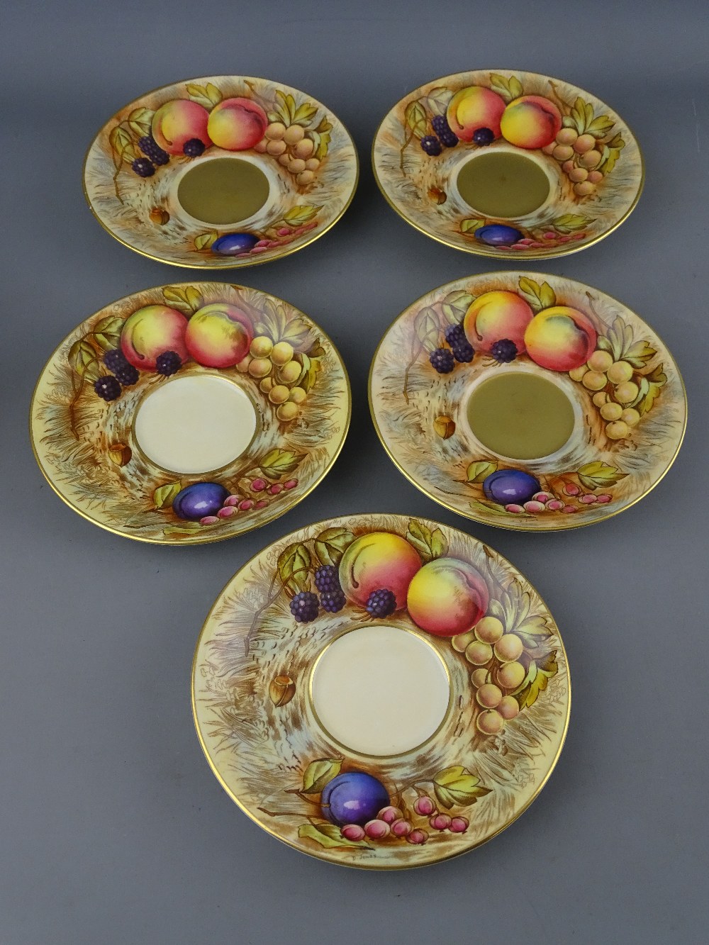 TWENTY SEVEN PIECES OF AYNSLEY FRUIT & GILT DECORATED TEAWARE by D Jones & N Brunt, to include three - Image 4 of 9