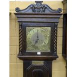 AN EARLY 20th CENTURY OAK ENCASED LONGCASE CLOCK with square brass dial and pendulum movement
