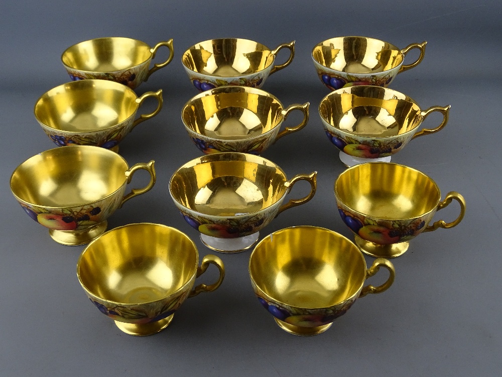 TWENTY SEVEN PIECES OF AYNSLEY FRUIT & GILT DECORATED TEAWARE by D Jones & N Brunt, to include three - Image 6 of 9
