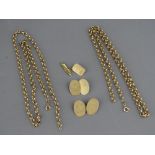 TWO NINE CARAT GOLD BELCHER CHAINS, 51 cms long, a pair of nine carat gold gent's cufflinks,