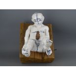 PEA RESTALL RCA CONTEMPORARY CERAMIC & WOOD SCULPTURE, titled 'My Inner Me', 27 cms high, 25 cms