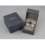 A PAIR OF NINE CARAT CLOGAU GOLD & PEARL 'TREE OF LIFE' EARRINGS, in original Clogau box and cover