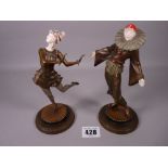 A GOOD PAIR OF GERMAN BRONZE FIGURINES by Gustav Schmidt Cassel, cold painted bronze and carved
