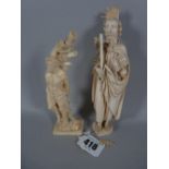 TWO 19th CENTURY OR EARLIER CARVED IVORY FIGURINES, possibly St Peter and St Sebastian, 16.5 and