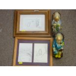Two Winnie the Pooh etching and a pair of novelty vintage moneyboxes