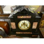 Victorian black slate and marble mantel clock