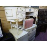 Parcel of French style bedroom furniture - dressing table, two five drawer chests and two triple