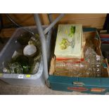 Plastic crate of vintage glassware, quantity of vases and boxed sets etc