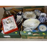 Mixed selection of blue and white and other table crockery etc in two boxes