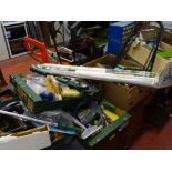 Parcel of five boxes containing various garage hand tools and gardening equipment including