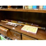 Approx 2ft long didgeridoo, white metal handled cane, telescope etc